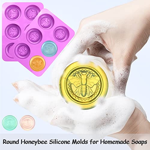 Bee Silicone Molds, 2 Pack Round Bee Soap Mold 6-Cavity - color: Round Bee Soap