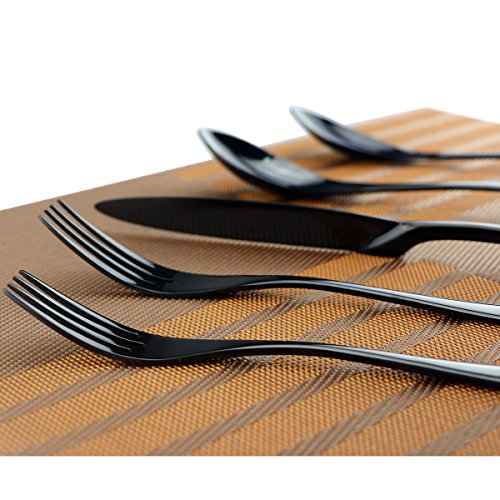 Mirror Polishing Black 18/10 Stainless Steel, 20-Piece Flatware Silverware Set Service for 4 Stainless Steel Cutlery Include Knife Fork Spoon Dishwasher Safe - size: 4-set-black