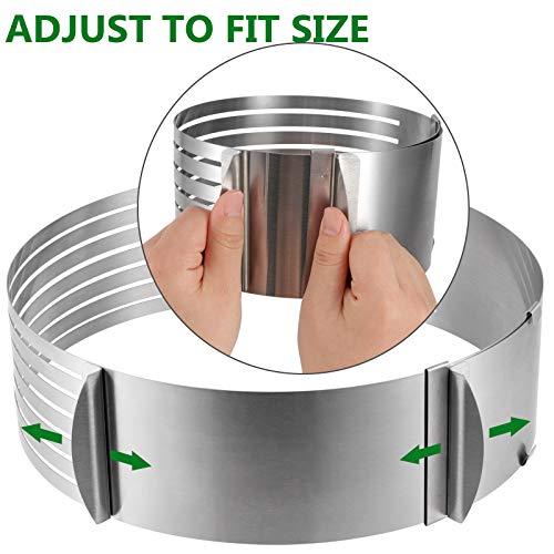 HAKZEON 2 Pack Cake Ring Set, Adjustable Stainless Steel Mousse Cake Rings, Round Molds Cookie Cutter Leveler 7 Layer 6-12 inch for Kitchen Restaurant Mousse DIY