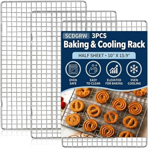 Cooling Rack Set of 2, 10" x 16" No Warp Heavy Duty Stainless Steel Baking Rack - Fits Jelly Roll Cookie Sheet Pan, Oven Safe 575°F, for Baking, Roasting & Dehydrating, Dishwasher Safe - color: Cooling rack*3