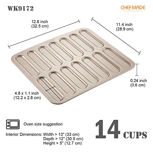 CHEFMADE Eclair Cake Pan, 14-Cavity Non-Stick Mini Eclair Cookie Biscuits Bakeware for Oven Baking (Champagne Gold) - size: Eclair 14 Cups