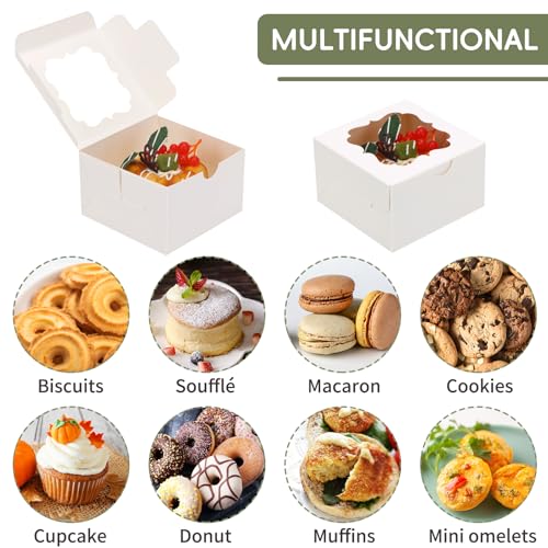 TOMNK 150pcs Small Cookie Boxes with Window, 4x4x2.5In Small Bakery Boxes - color: White