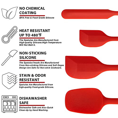 Anaeat 4 Piece Silicone Spatula Set - Seamless One-Pieces Design, Non-Stick Rubber Spatulas Kitchen Scraper for Baking, Cooking, Scraping & Mixing, Heat Resistant & BPA Free & Dishwasher Safe (Red) - color: 4 Pcs Spatulas (Red), size: Essential Spatula Se