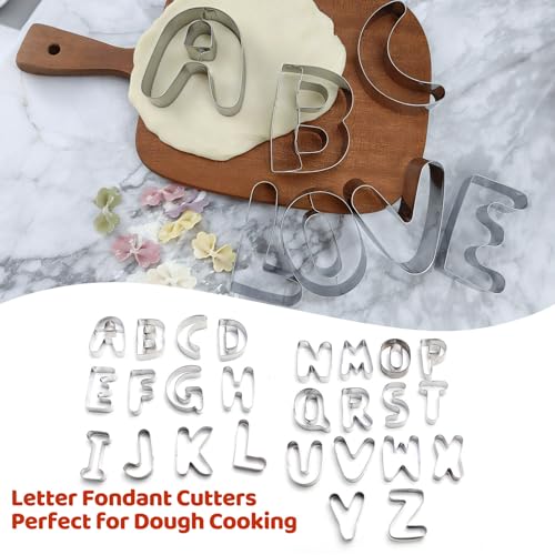ofone Large Alphabet Cookie Cutters(A - Z), 3 Inch Stainless Steel Fondant Letter Cutters Shapes, 26 Pcs Abc Biscuit Cutter Set for Baking Dough Cakes Pastry Fruits - color: Silver