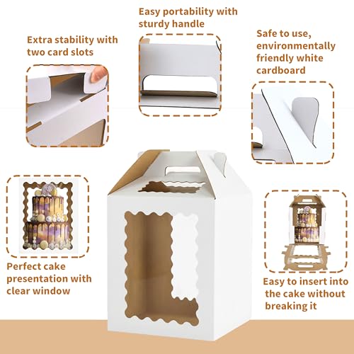 3 Pack 12in Tall Cake Boxes for Tier Cakes, 12x12x14 Inch Tiered Cake Box,Tall Cake Carrier with Window, 10in 12in Large Tierd Bakery Take Out Transport Containers with Handle - color: 12x12x14in-3P