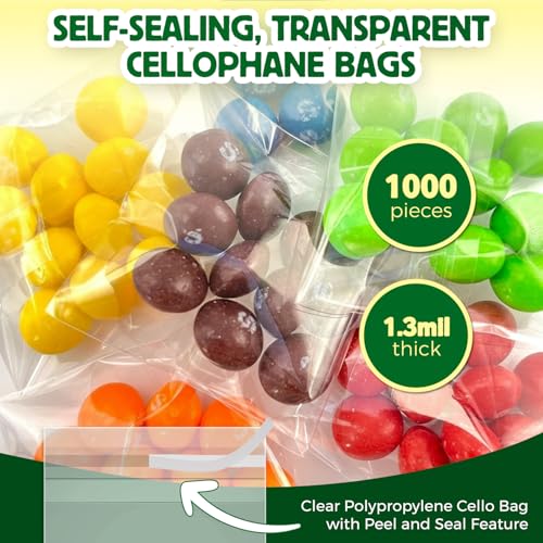 Seal Fresh Self Sealing Cellophane Bags - 2" x 2" (1000 Count) - Clear Plastic Resealable Cello Bag - Cellophane Treat Bags, Cookie Bags for Packaging, Candy bags, Cello Bags, Pastry Bags - size: 2" x 2"