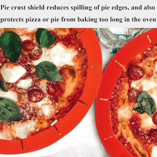 Adjustable Pie Crust Shields, Silicone Baking Protectors, Cover Ring Tools Fits 8-11.4 Inch Pies, Baking Pie Pizza Crust Shield Protector Cover for Edges ﻿ (Red) - color: Deep Red