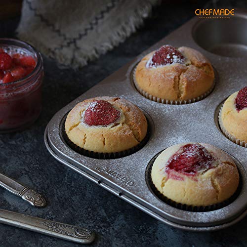 CHEFMADE Muffin Cake Pan, 6-Cavity Non-Stick Cupcake Pan Bakeware for Oven Baking (Champagne Gold) - size: Muffin 6 Cups