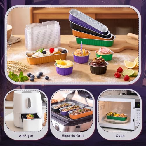 Blushtier 120 Set/240 Pcs Halloween Mini Loaf Pans with Lids and Spoons - color: Dark Colors