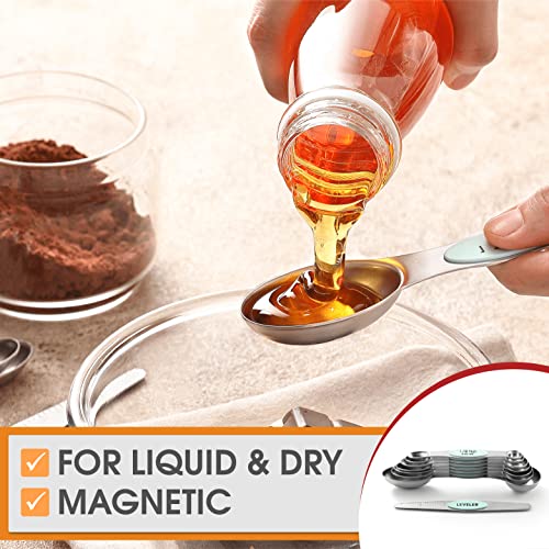 Spring Chef Stainless Steel 8 Magnetic Measuring Spoons for Kitchen, Mint - color: Mint, size: 1-Pack