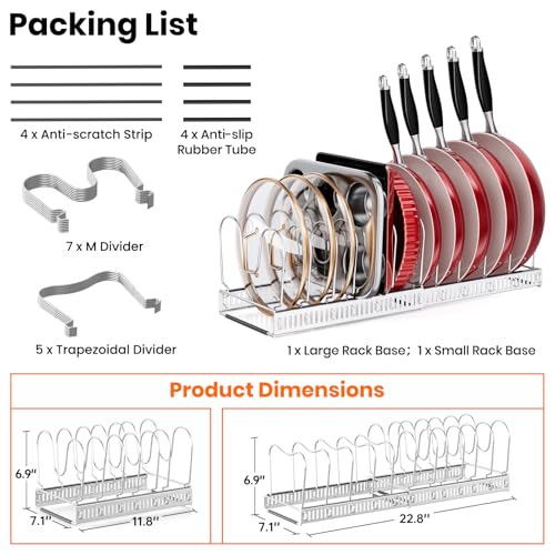 MUDEELA Expandable Pot Pan Lid Organizers inside Cabinet, 12 Divider-Silver - color: Silver, size: 12 Dividers