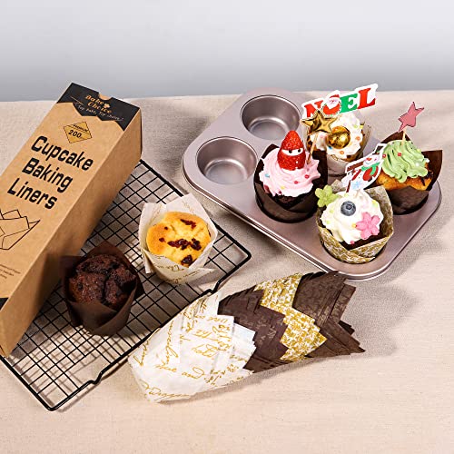 Bake Choice 200pcs Standard Tulip Cupcake Liners with Four Fancy Designs