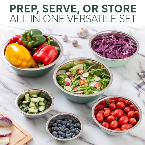 COOK WITH COLOR Stainless Steel Mixing Bowls Set - Nesting Bowls, 6 Pieces, Green - color: Green