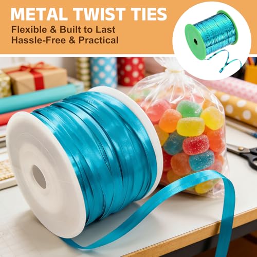 Metal Twist Ties, Metallic Twist Ties Roll Bread Twisty 350 Yard - color: Lake Blue