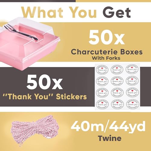 50 Pack 5in Small Charcuterie Boxes with Clear Lids, Mini Paper Containers - color: Pink