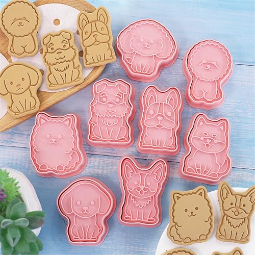 Ishang Dog Shaped Cookie Stamps Set Plastic 8Pcs