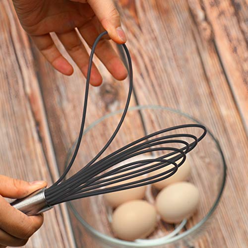 Flat Whisks Stainless Steel,3 Pack 10''+11''+12'' Set Premium Sturdy-6 Silicone Heads Non Stick Wires Whisk for Blending Beating Stirring Kitchen Cooking Color Grey by Jell-Cell - color: Gray