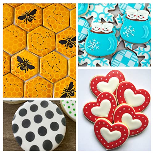 6x6in Cookie Stencils for Royal Icing Cookies Sugar Cookie, 16 Pcs Reusable Plastic Biscuit Cake Stencils with Checkered Buffalo Plaid Star Dots Shape for Airbrush Baking Craft Drawing DIY Art Decor - style: Line Style 1