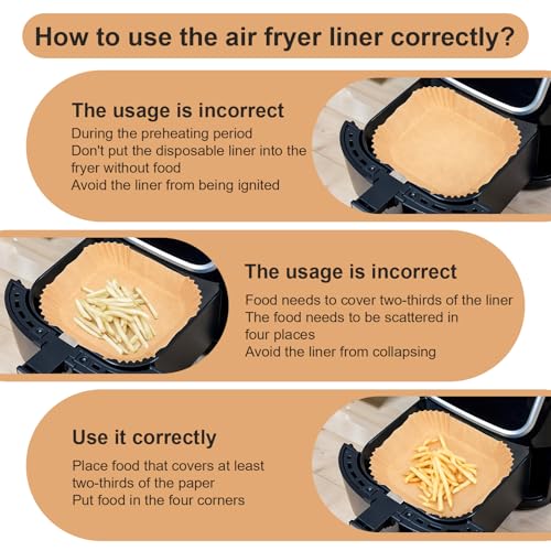 500 Pcs Air Fryer Paper Liners, 8” Square Disposable Parchment Paper Liner for 5-8 QT Air Fryer, Non-Stick, Oil Proof Unbleached Airfryer for Baking, Roasting Microwave