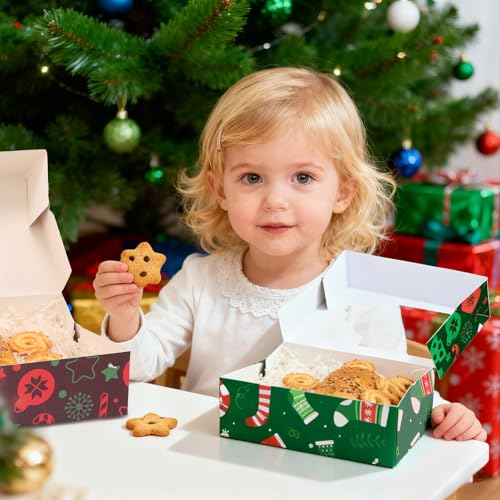 Christmas Cookie Boxes with Window,24 Pack, 8.25x6x2.75 In - color: Christmas(Red,green)