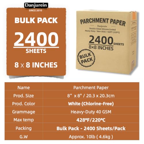 8x8 Parchment Paper Squares - 2400 Bulk Sheets, White - color: White, size: 8×8 - 2400 Sheets