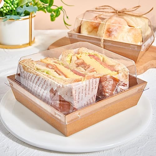 ZORRITA 100 Pack 5 Inch Paper Charcuterie Boxes with Clear Lids, Brown - color: Brown