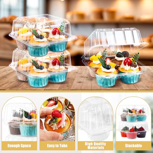 20 Pack Plastic Cupcake Containers, 4 Compartment Cupcake Carrier