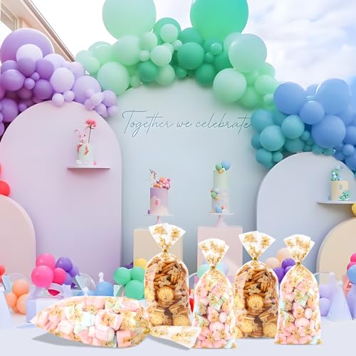 100 Pcs 5 x 11 Inch Clear Cellophane Treat Bags with 100 Gold Twist Ties, Bear Printed Food-Safe Plastic Bags for Gift Wrapping, Birthday, Wedding, Valentine's Day, Party, Classroom Gifts - color: Rainbow (Cub), size: 5x11inch(100pcs)
