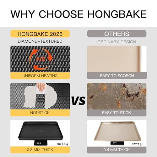 Cookie Sheets for Baking Nonstick - HONGBAKE Baking Sheet Pan Set of 3, Half/Quarter/Jelly Roll Pan for Oven with Diamond Texture Pattern, 57% Thicker Carbon Steel Cookie Trays, Dark Grey - color: Dark Gray (Carbon Steel)