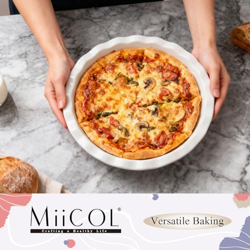 Miicol White Ceramic Pie Pan 50 oz, 9 inch Ripple Edge Deep Baking Dish - size: 9 INCH PACK OF 1