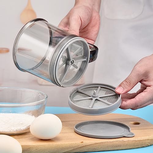 Flour Sifter for Baking, Double Layer Fine Sieve with Hand Press Handle