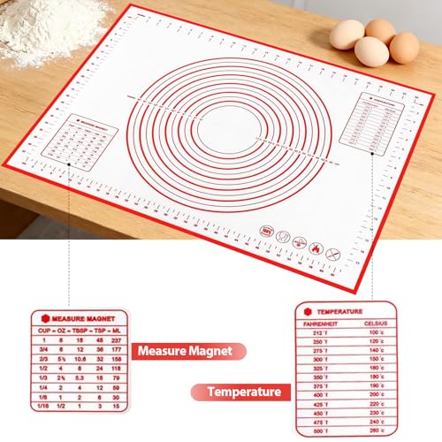 Silicone Baking Mat Non-Slip with Measurements & Conversion Chart, Large 27.5 x 19.7 Inch Baking Mat for Rolling Pin, Dough Kneading, Sourdough Bread Baking Supplies, Kitchen Silicone Mat