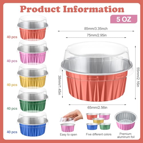200 Pack Aluminum Cupcake Liners with Lids,Multicolor,Plain - color: Multicolor, style: Plain