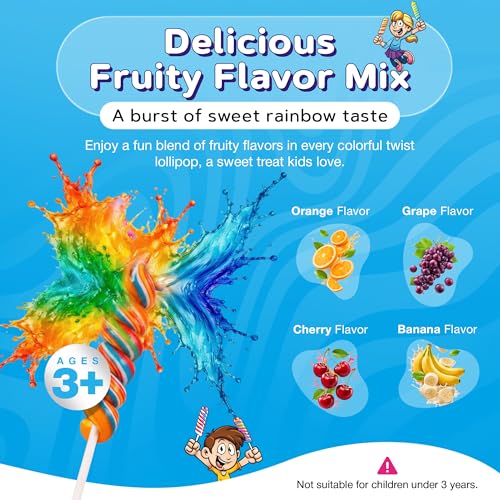 18 Pcs Individually Wrapped Rainbow Twist Lollipops Candy for Goodie Bags - style: Twist