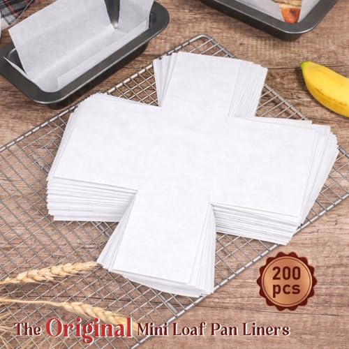 Webake 200Pcs Unbleached Parchment Paper Mini Loaf Pan Liners for 6x3 Small Banana Bread Pan, Original Precut, Non Toxic Baking Papers - color: White 6x3
