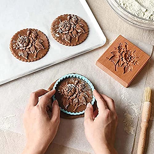 Carved Wooden Cookie Mold Kitchen Cookie Cutter Gingerbread, Cookie Stamp Molds for Springerle, Tragacanth, Marzipan, Russian Pryanik, Gingerbread, Lebkuchen and Tirggel (ROSE-A) - color: ROSE-A