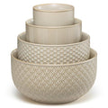 KooK Ceramic Nesting Bowls, Embossed, Oven Safe, Set of 4, Almond - color: Almond