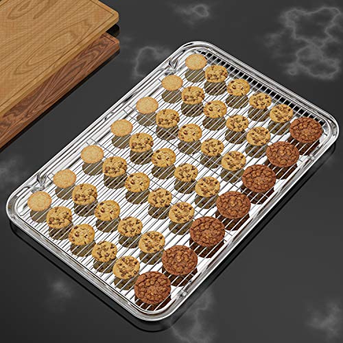 Large Set Baking Sheet and Cooling Rack Set, Bastwe 24L x 16W x 1H inch Professional Bakeware, Healthy & Nontoxic & Rustproof & Easy Clean - size: 24 inch with Rack