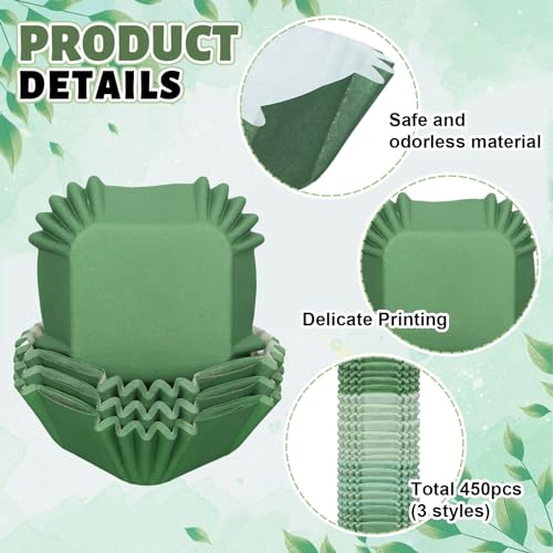 Whaline 450Pcs Gradient Sage Green Mini Square Cupcake Liners Light Dark Green Cupcake Muffin Baking Cup Wrappers for Wedding Bridal Baby Shower Birthday Party Decor - style: Gradient Green