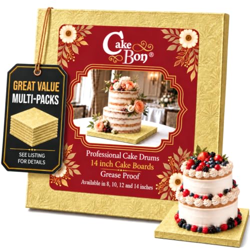 Cakebon Cake Boards 14" Gold Square Cake Drums 1/2" Wrapped Edge 1Pack - color: Gold, size: 14 Inch