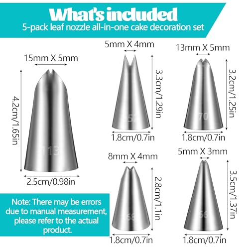 5pcs Leaf Piping Tips, Leaf Shape Piping Tip for Cupcakes, Stainless Steel Ruffle Tips, Cake Supplies for Baking And Decorating, Flower Nails Cake Cookies Frosting Decorating Tools
