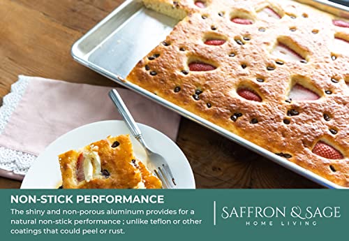 Commercial Quality Cookie Sheet Pan - 2 Pack Aluminum Half Sheet Baking Pan by Saffron & Sage Home Living - This 18x13 Rimmed Baking Sheet Set is Rust & Warp Resistant, Heavy Duty, of Thick Gauge - size: 2 Pack Cookie Sheet