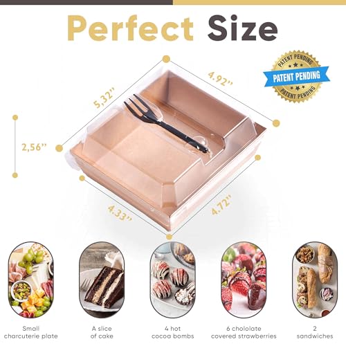50 Pack 5in Small Charcuterie Boxes with Clear Lids, Mini Paper Containers - color: Brown