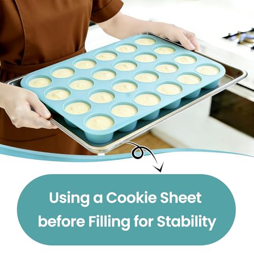 CAKETIME Silicone Mini Muffin Pan, 24 Cups Nonstick Mini Cupcake Pan for Baking Muffin, Cupcake, Egg Bites, Fat Bomb, Light Blue - size: Mini 24-Cup