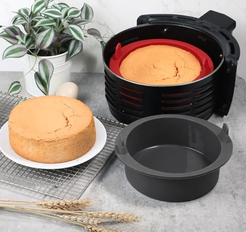 Webake 7 Inch Air Fryer Round Cake Pans for Baking, Nonstick Silicone Air Fryer Baking Pan Wih Handle, BPA Free Set of 2 - size: 7 Inch