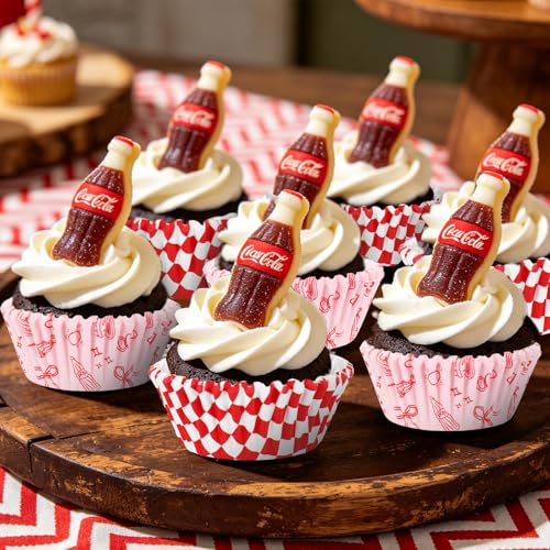 JarThenaAMCS 300 Pcs She's Ready to Pop Cupcake Liner Red White Plaid Bow Paper Baking Cups Soda Muffin Liners Wrappers for Baby Shower Gender Reveal Newborn Party, 2 x 1.2 Inch