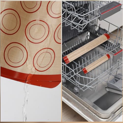Silicone Baking Mat Macaron - Set of 3 (2 Half Sheet Liners and 1 Quarter Sheet), Non Stick Silicon Cookie Oven Liner For Macaroons, Bake Pans, Pizza, Toaster, Cake and Bread Making (Red) - color: Red