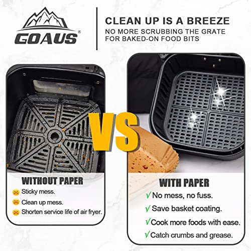 GOAUS Air Fryer 100pcs Square Paper Liners Disposable for 2 to 5 Qt Basket, 6.3 inch Unbleached Non-stick Oil-proof Parchment Paper - size: 6.3''Square 100 Pcs
