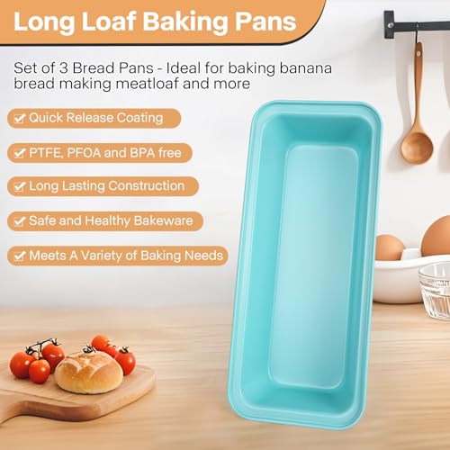 3-Pack 12x4 Long Loaf Pans, Nonstick Carbon Steel Bread Baking Pan