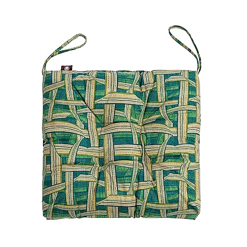 2-Pack Outdoor/Indoor Wicker Patio Seat Cushion Pad with Ties - Dining Chair Cushion, 17" x 17" (Green Plaid) - color: Green Plaid